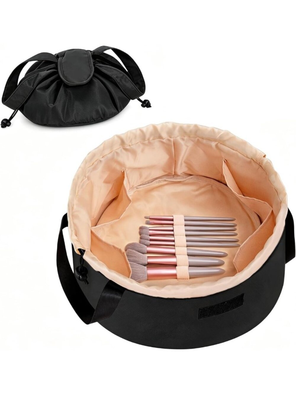 2 Pack Small Drawstring Makeup Bags | Lay Flat Cosmetic Organizers for Women